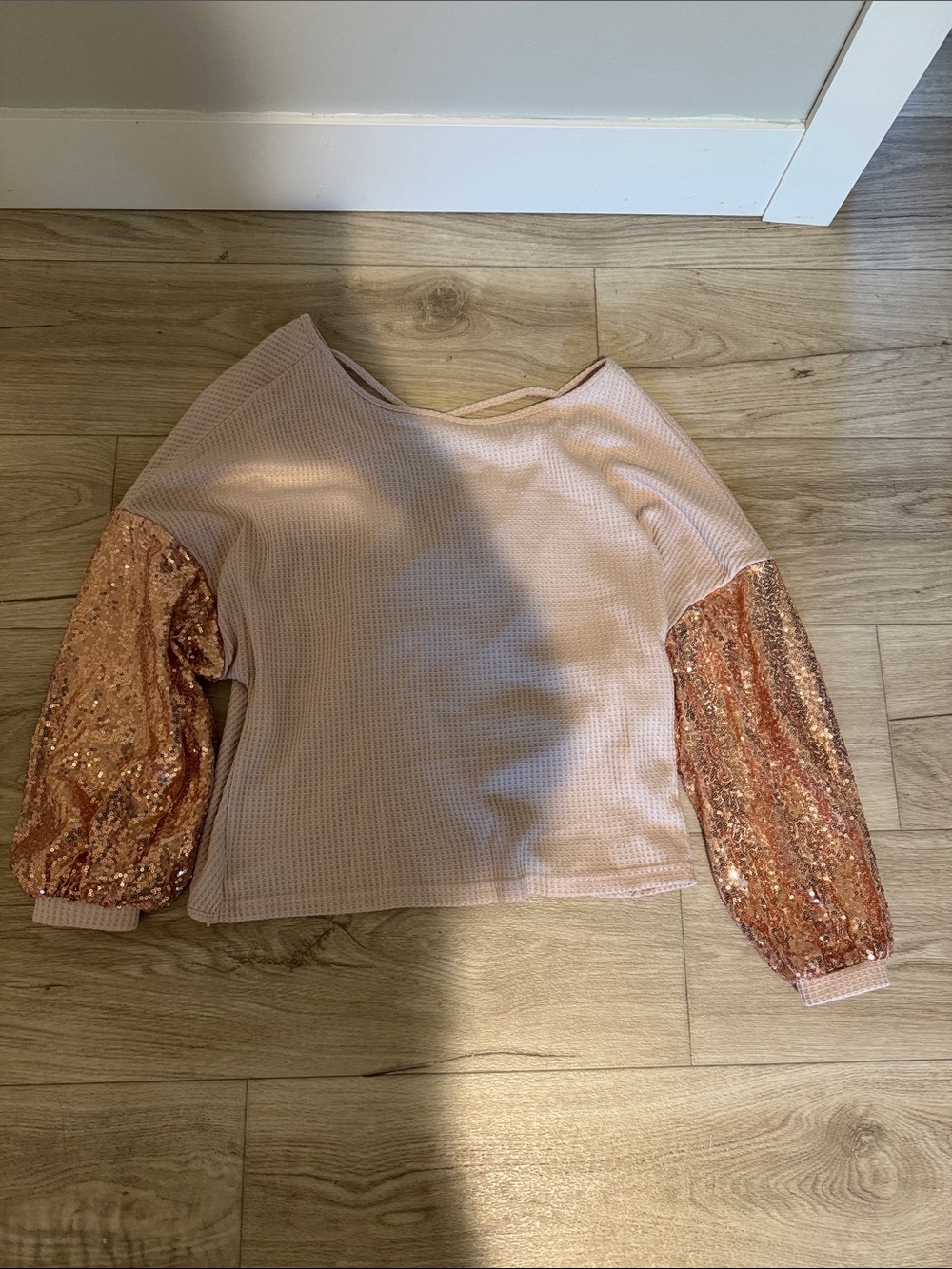 Women’s Light Pink Sequin Sleeve Pullover Top